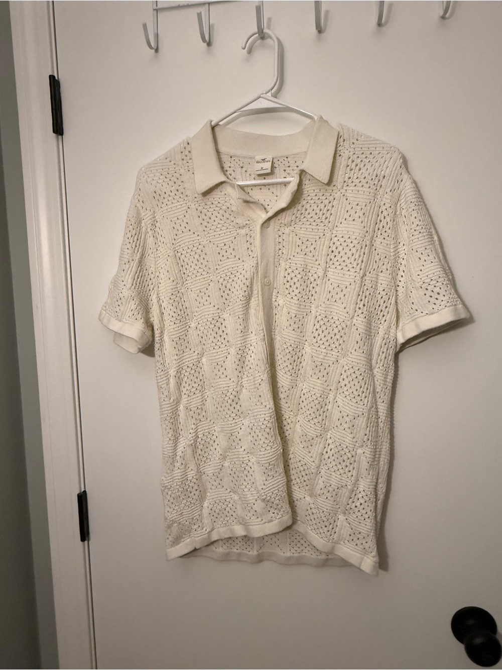Hollister Cream Openwork Knit Polo
